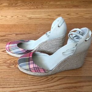 Tommy Hilfiger Espadrilles pink plaid high wedges size 10